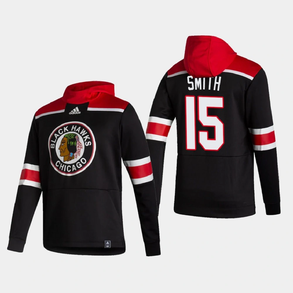 2021 Chicago Blackhawks Zack Smith #15 Reverse Retro Authentic Pullover Black Hoodie