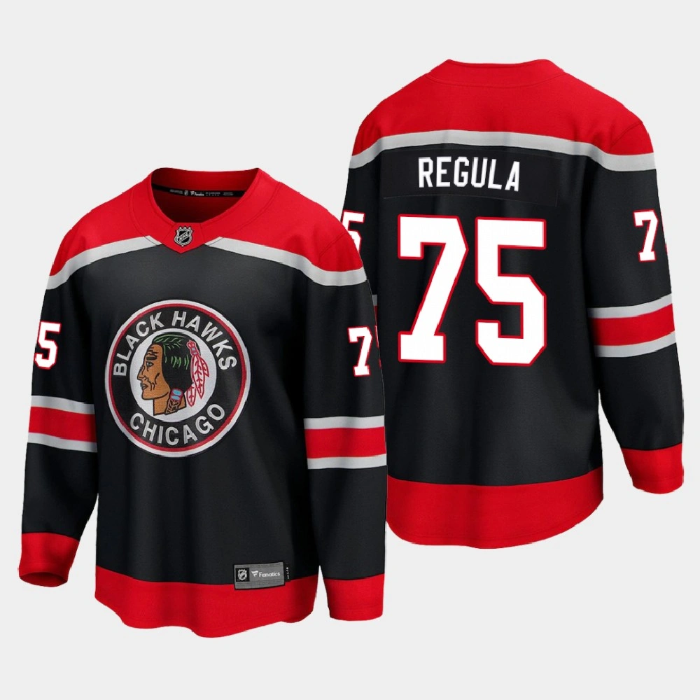 2021 Chicago Blackhawks Alec Regula #75 Reverse Retro Black Jersey