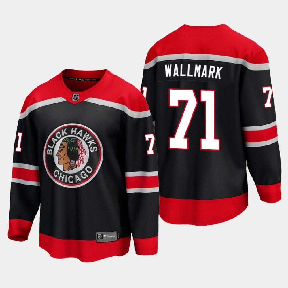 2021 Chicago Blackhawks Lucas Wallmark #71 Special Edition Breakaway Black Jersey 2021 Chicago Blackhawks Lucas Wallmark #71 Special Edition Breakaway Black Jersey