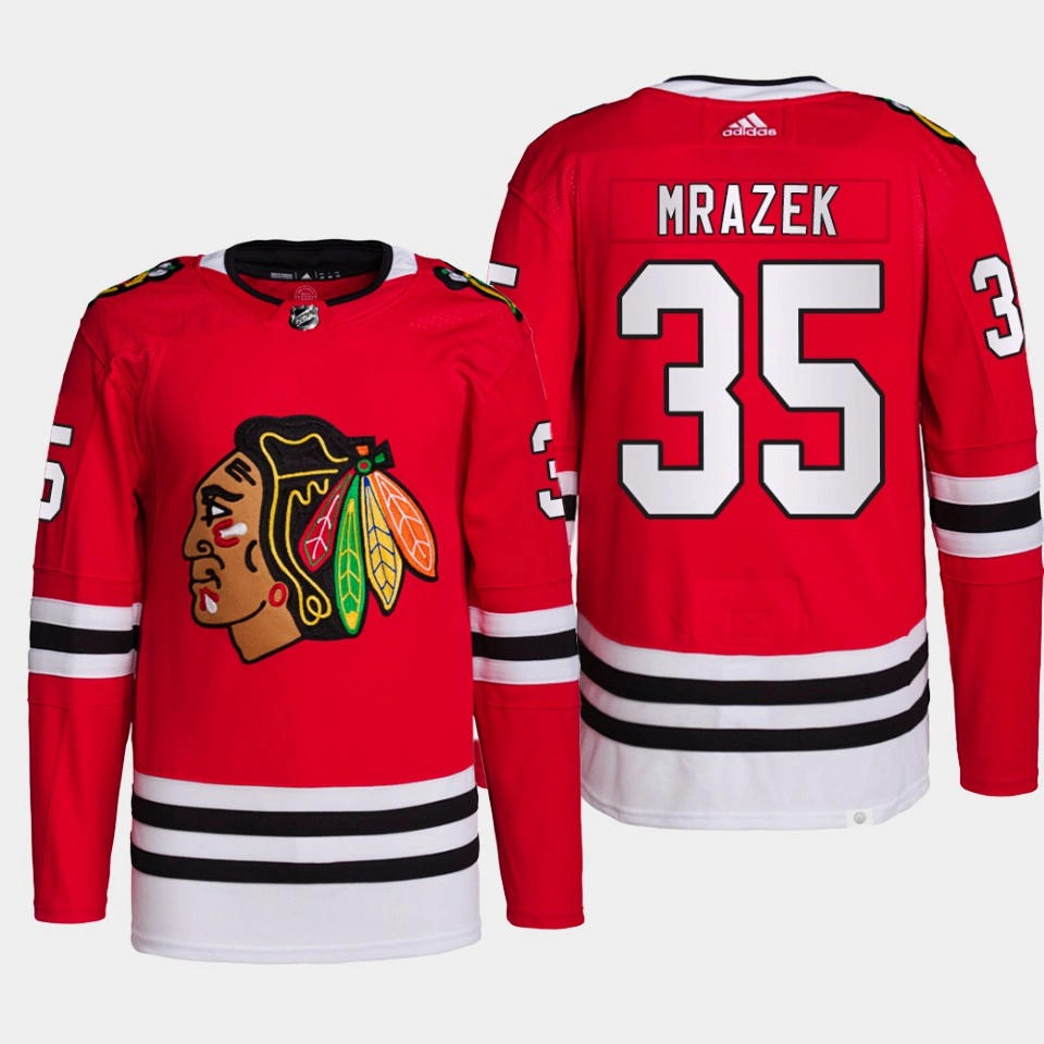 2022 Chicago Blackhawks Petr Mrazek Red Home Authentic Primegreen Jersey 2022 2022 Chicago Blackhawks Petr Mrazek Red Home Authentic Primegreen Jersey 2022