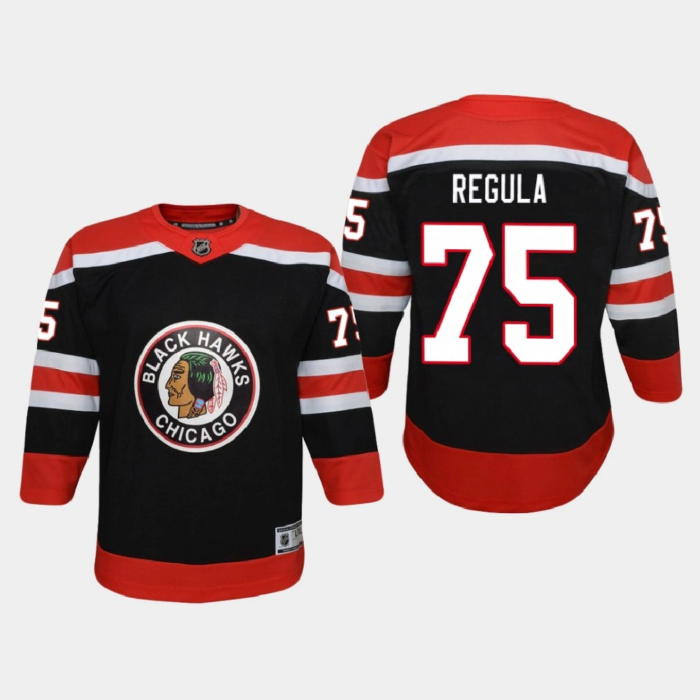 Youth 2021 Chicago Blackhawks Alec Regula #75 Reverse Retro Jersey Black