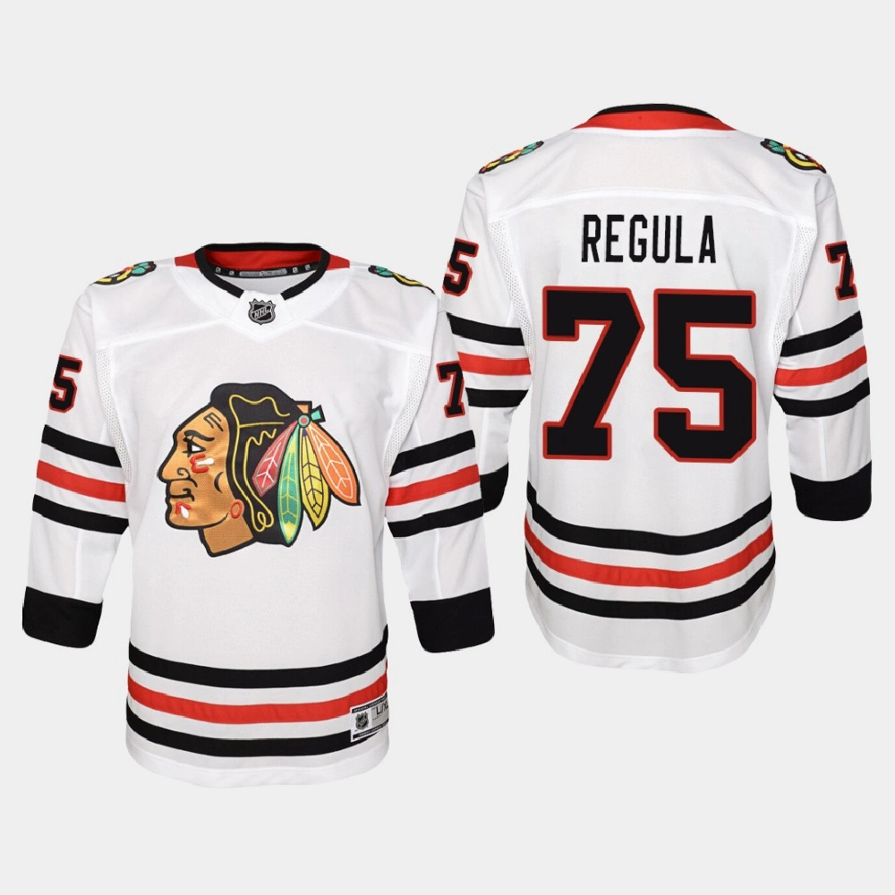 Youth 2021 Chicago Blackhawks Alec Regula #75 Away Jersey White