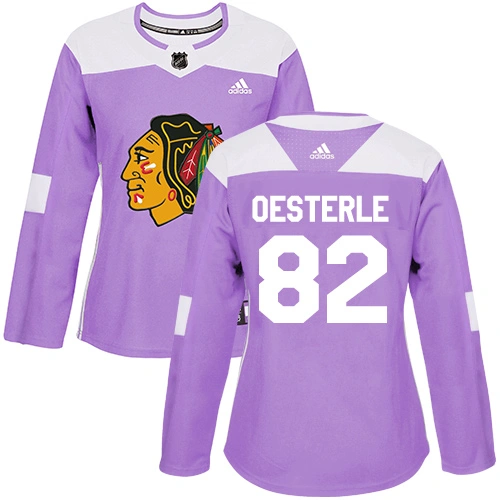 Women's Chicago Blackhawks #82 Jordan Oesterle Fights Cancer Practice Purple Authentic Jersey