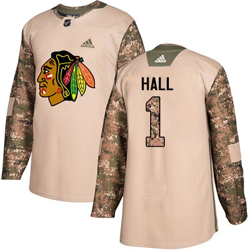 Youth Chicago Blackhawks #1 Glenn Hall Veterans Day Practice Camo Authentic Jersey