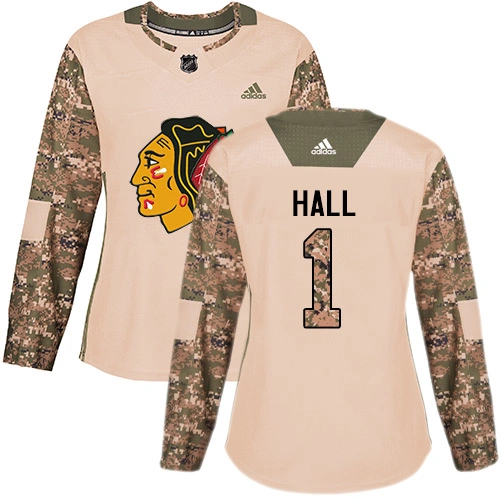 Women's Chicago Blackhawks #1 Glenn Hall Veterans Day Practice Camo Authentic Jersey