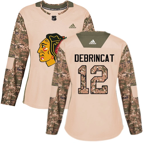 Women's Chicago Blackhawks #12 Alex DeBrincat Camo Veterans Day Practice Authentic Jersey