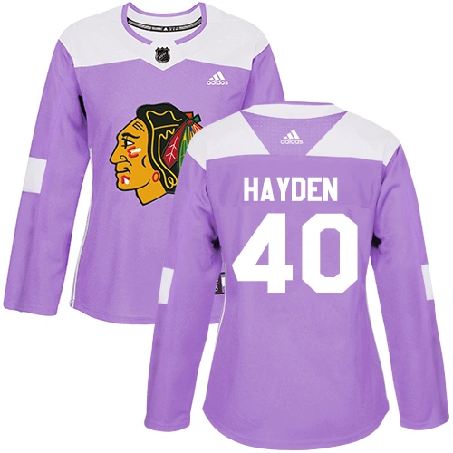 Women's Chicago Blackhawks #40 John Hayden Fights Cancer Practice Purple Authentic Jersey