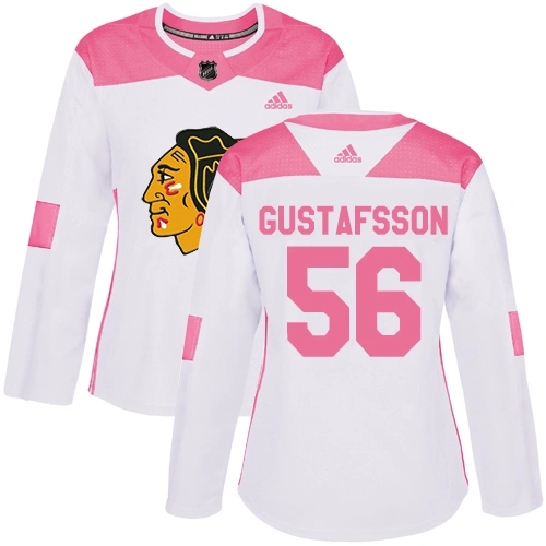 Women's Chicago Blackhawks #56 Erik Gustafsson Pink-White Fashion Authentic Jersey Women's Chicago Blackhawks #56 Erik Gustafsson Pink-White Fashion Authentic Jersey