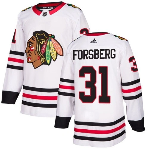 Youth Chicago Blackhawks #31 Anton Forsberg White Away Authentic Jersey