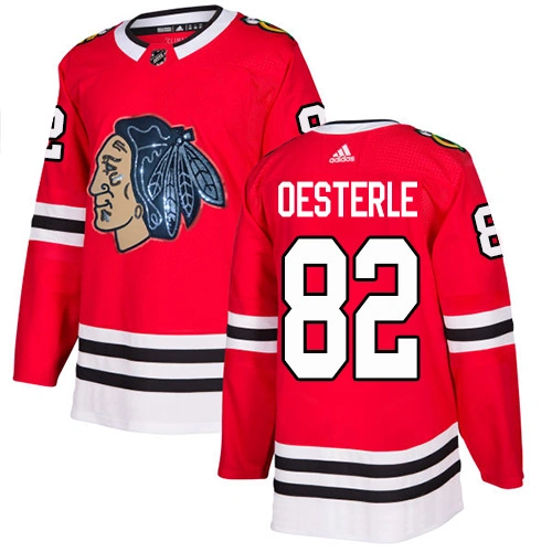 Chicago Blackhawks #82 Jordan Oesterle Black Indians-Face Red Authentic Jersey