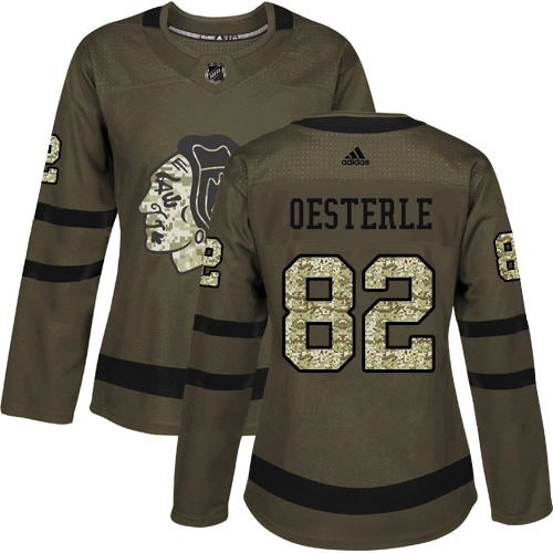 Women's Chicago Blackhawks #82 Jordan Oesterle Salute to Service Green Authentic Jersey