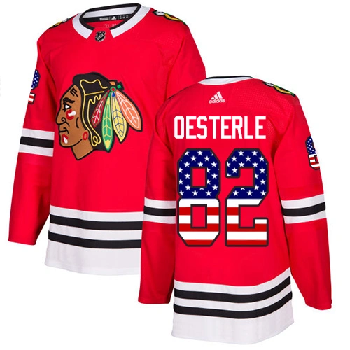 Chicago Blackhawks #82 Jordan Oesterle USA Flag Fashion Red Authentic Jersey
