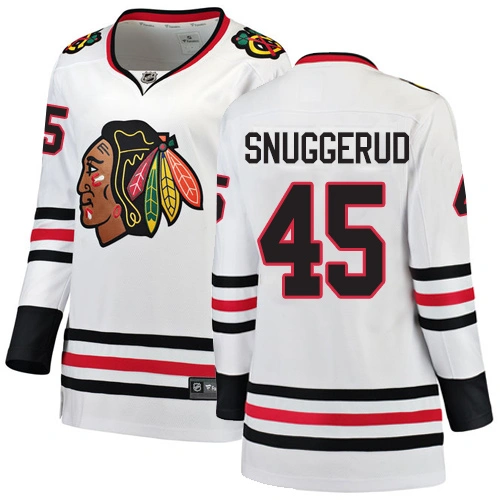 Women's Chicago Blackhawks #45 Luc Snuggerud Away Branded Breakaway White Authentic Jersey