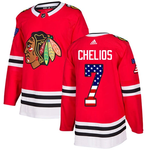Youth Chicago Blackhawks #7 Chris Chelios USA Flag Fashion Red Authentic Jersey