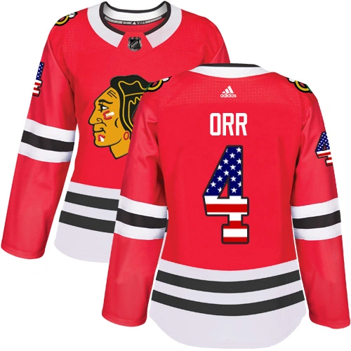 Women's Chicago Blackhawks #4 Bobby Orr USA Flag Fashion Red Authentic Jersey