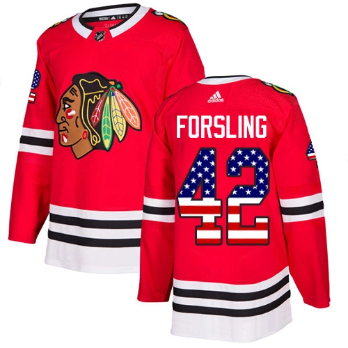 Youth Chicago Blackhawks #42 Gustav Forsling USA Flag Fashion Red Authentic Jersey