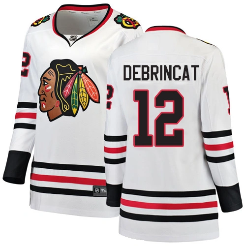 Women's Chicago Blackhawks #12 Alex DeBrincat Away Branded Breakaway White Authentic Jersey