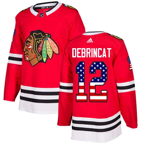 Youth Chicago Blackhawks #12 Alex DeBrincat USA Flag Fashion Red Authentic Jersey