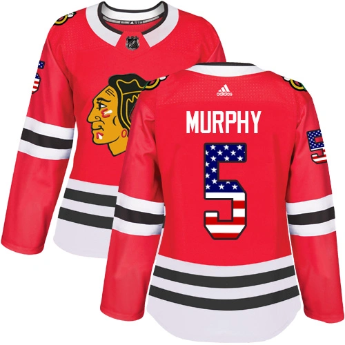 Women's Chicago Blackhawks #5 Connor Murphy USA Flag Fashion Red Authentic Jersey