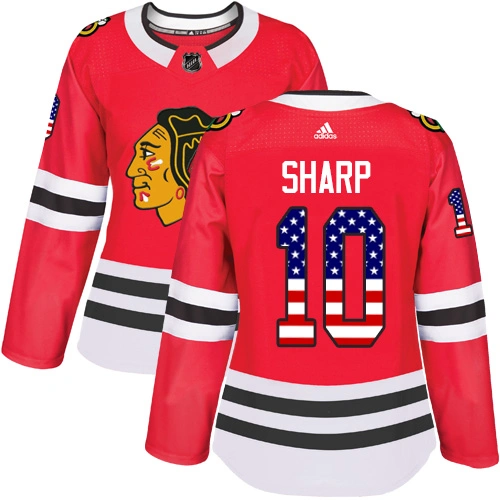 Women's Chicago Blackhawks #10 Patrick Sharp USA Flag Fashion Red Authentic Jersey Women's Chicago Blackhawks #10 Patrick Sharp USA Flag Fashion Red Authentic Jersey