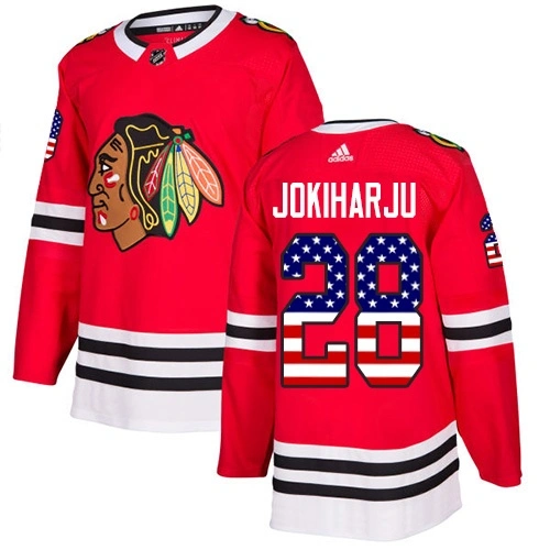 Youth Chicago Blackhawks #28 Henri Jokiharju USA Flag Fashion Red Authentic Jersey Youth Chicago Blackhawks #28 Henri Jokiharju USA Flag Fashion Red Authentic Jersey