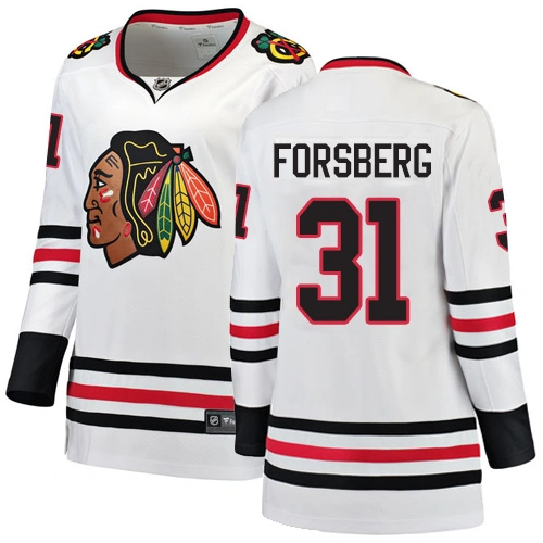 Women's Chicago Blackhawks #31 Anton Forsberg Away Branded Breakaway White Authentic Jersey