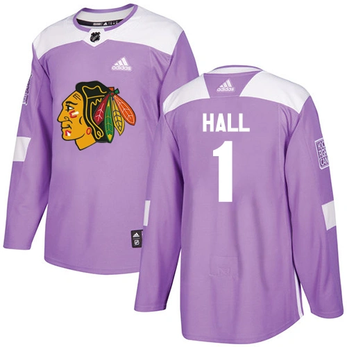 Youth Chicago Blackhawks #1 Glenn Hall Fights Cancer Practice Purple Authentic Jersey