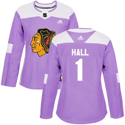 Women's Chicago Blackhawks #1 Glenn Hall Fights Cancer Practice Purple Authentic Jersey