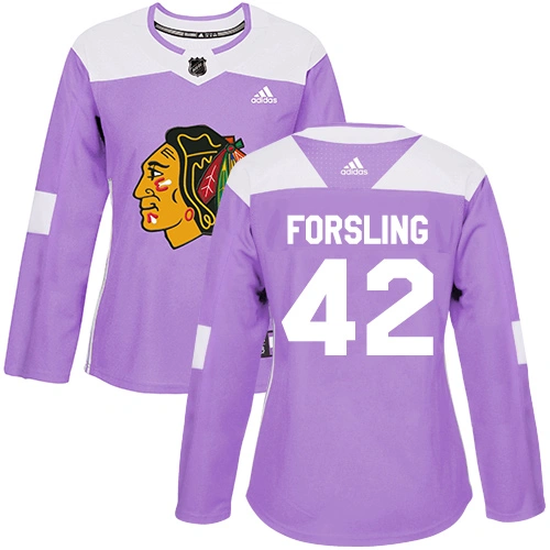 Women's Chicago Blackhawks #42 Gustav Forsling Fights Cancer Practice Purple Authentic Jersey