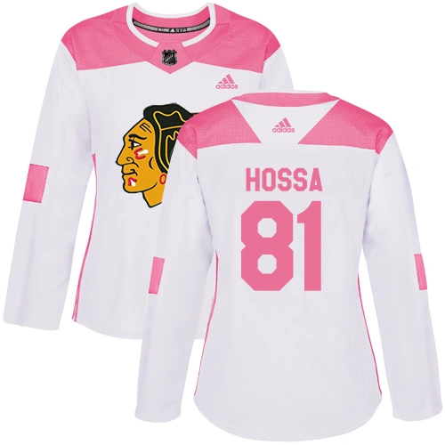 Women's Chicago Blackhawks #81 Marian Hossa Pink-White Fashion Authentic Jersey Women's Chicago Blackhawks #81 Marian Hossa Pink-White Fashion Authentic Jersey
