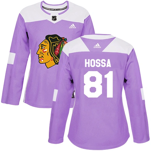 Women's Chicago Blackhawks #81 Marian Hossa Fights Cancer Practice Purple Authentic Jersey Women's Chicago Blackhawks #81 Marian Hossa Fights Cancer Practice Purple Authentic Jersey
