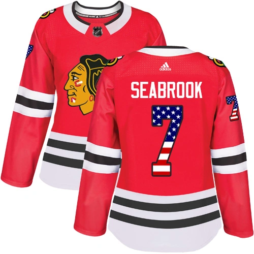 Women's Chicago Blackhawks #7 Brent Seabrook USA Flag Fashion Red Authentic Jersey