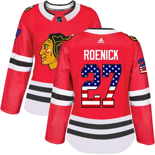 Women's Chicago Blackhawks #27 Jeremy Roenick USA Flag Fashion Red Authentic Jersey