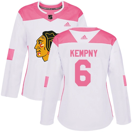 Women's Chicago Blackhawks #6 Michal Kempny Pink-White Fashion Authentic Jersey Women's Chicago Blackhawks #6 Michal Kempny Pink-White Fashion Authentic Jersey