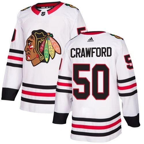 Youth Chicago Blackhawks #50 Corey Crawford Away White Authentic Jersey