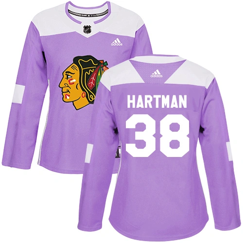 Women's Chicago Blackhawks #38 Ryan Hartman Fights Cancer Practice Purple Authentic Jersey