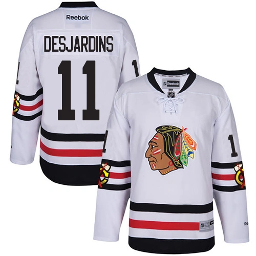 Kid's Chicago Blackhawks #11 Andrew Desjardins Premier White 2017 Winter Classic Reebok Jersey