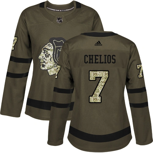 Women's Chicago Blackhawks #7 Chris Chelios Premier Green Salute to Service Adidas Jersey