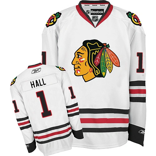 Kid's Chicago Blackhawks #1 Glenn Hall Premier White Away Reebok Jersey