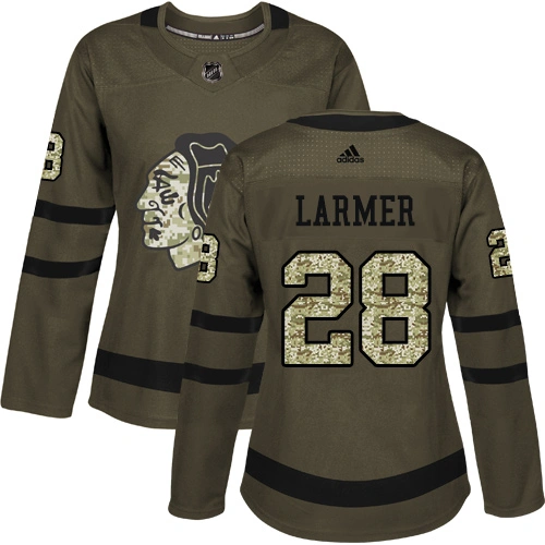 Women's Chicago Blackhawks #28 Steve Larmer Premier Green Salute to Service Adidas Jersey