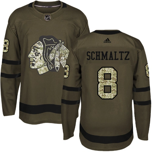 Kid's Chicago Blackhawks #8 Nick Schmaltz Authentic Green Salute to Service Adidas Jersey