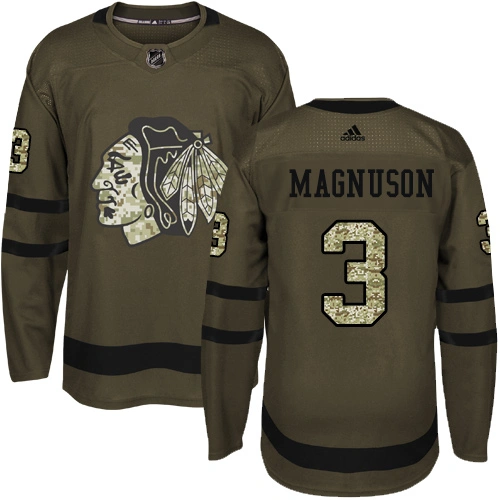 Chicago Blackhawks #3 Keith Magnuson Premier Green Salute to Service Adidas Jersey