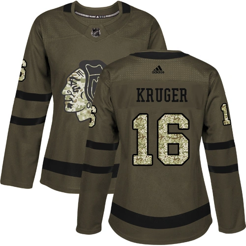 Women's Chicago Blackhawks #16 Marcus Kruger Authentic Green Salute to Service Adidas Jersey
