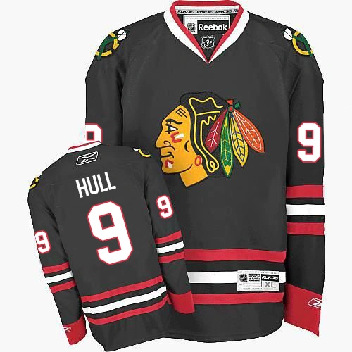 Chicago Blackhawks #9 Bobby Hull Authentic Black Third Reebok Jersey