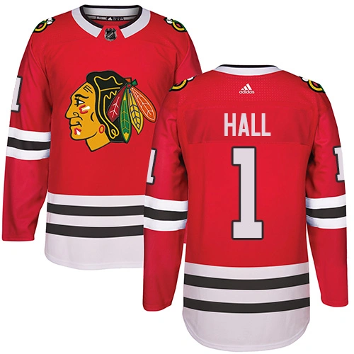 Chicago Blackhawks #1 Glenn Hall Authentic Red Home Adidas Jersey