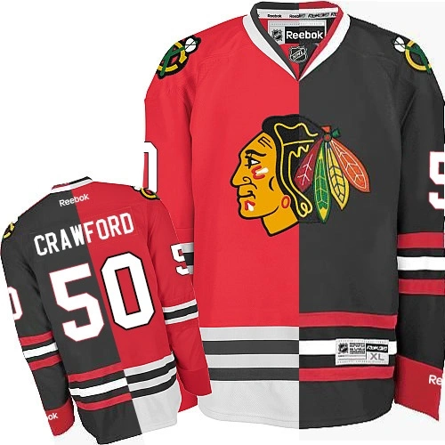 Chicago Blackhawks #50 Corey Crawford Authentic Red/Black Split Fashion Reebok Jersey Chicago Blackhawks #50 Corey Crawford Authentic Red/Black Split Fashion Reebok Jersey