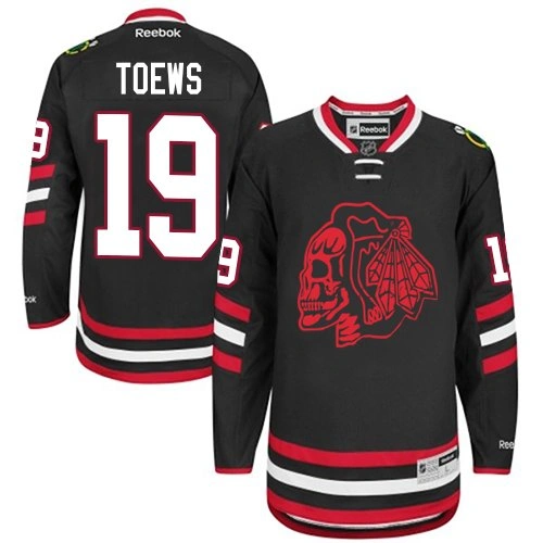 Kid's Chicago Blackhawks #19 Jonathan Toews Authentic Black Red Skull 2014 Stadium Series Reebok Jersey