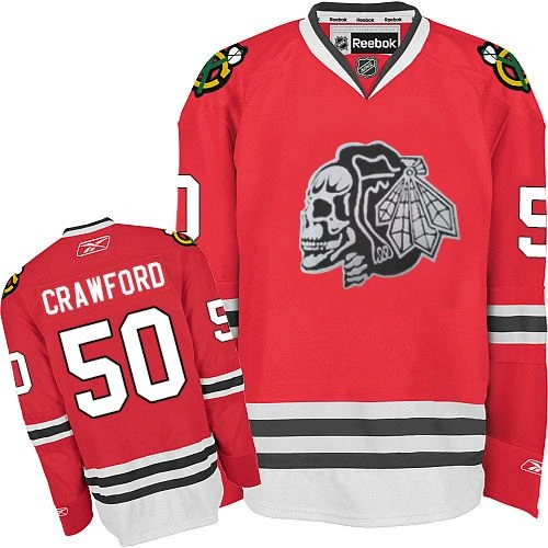 Kid's Chicago Blackhawks #50 Corey Crawford Authentic Red White Skull Reebok Jersey Kid's Chicago Blackhawks #50 Corey Crawford Authentic Red White Skull Reebok Jersey
