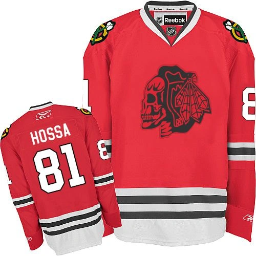 Kid's Chicago Blackhawks #81 Marian Hossa Authentic Black Red Skull 2014 Stadium Series Reebok Jersey