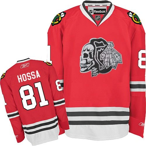 Kid's Chicago Blackhawks #81 Marian Hossa Authentic Black White Skull 2014 Stadium Series Reebok Jersey